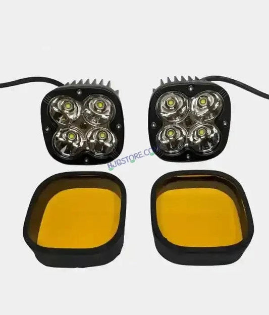 HJG - 4 LED CREE 60W FOG LIGHTS AUXILIARY LIGHTS FOR ALL MOTORCYCLES WITH YELLOW FILTER CAPS (2PCS)