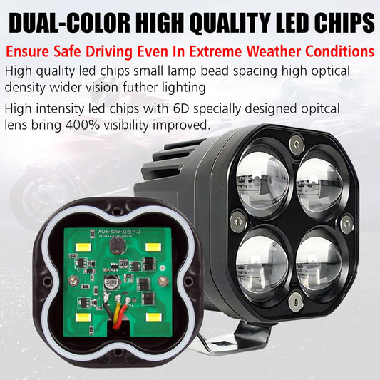 HJG - 40W 4 LED PROJECTOR FOG LIGHTS – WITH 2 DIFFERENT LIGHTING MODES 4000LM WITH CLAMP (WHITE & YELLOW) PACK OF 2