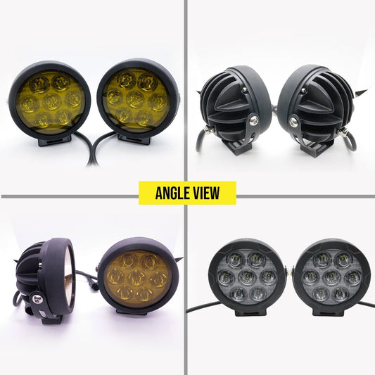 HJG - 70W 7-LED ROUND WHITE FOG LIGHTS WITH YELLOW CAP (Pack of 2)
