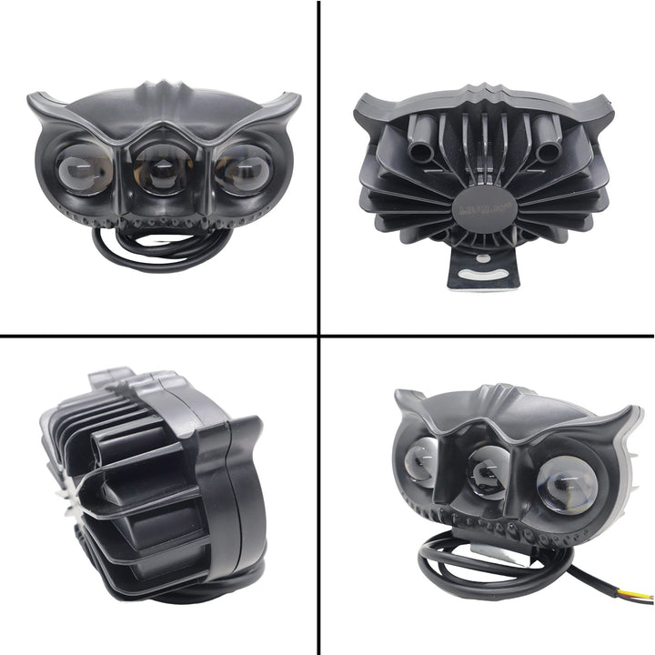 HJG - LED OWL FOG LIGHT YELLOW/WHITE & RED DEVIL EYE | 3-COLOUR MODE WITH FLASHING PATTERN (Pack of 1)