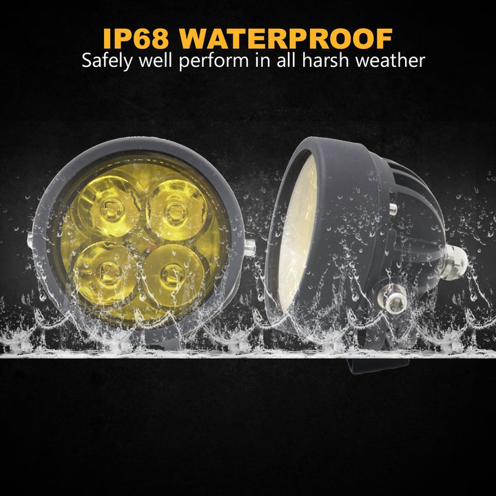 HJG - 40W ROUND 4 LED FOG LIGHTS WITH YELLOW CAP (Pack of 2)