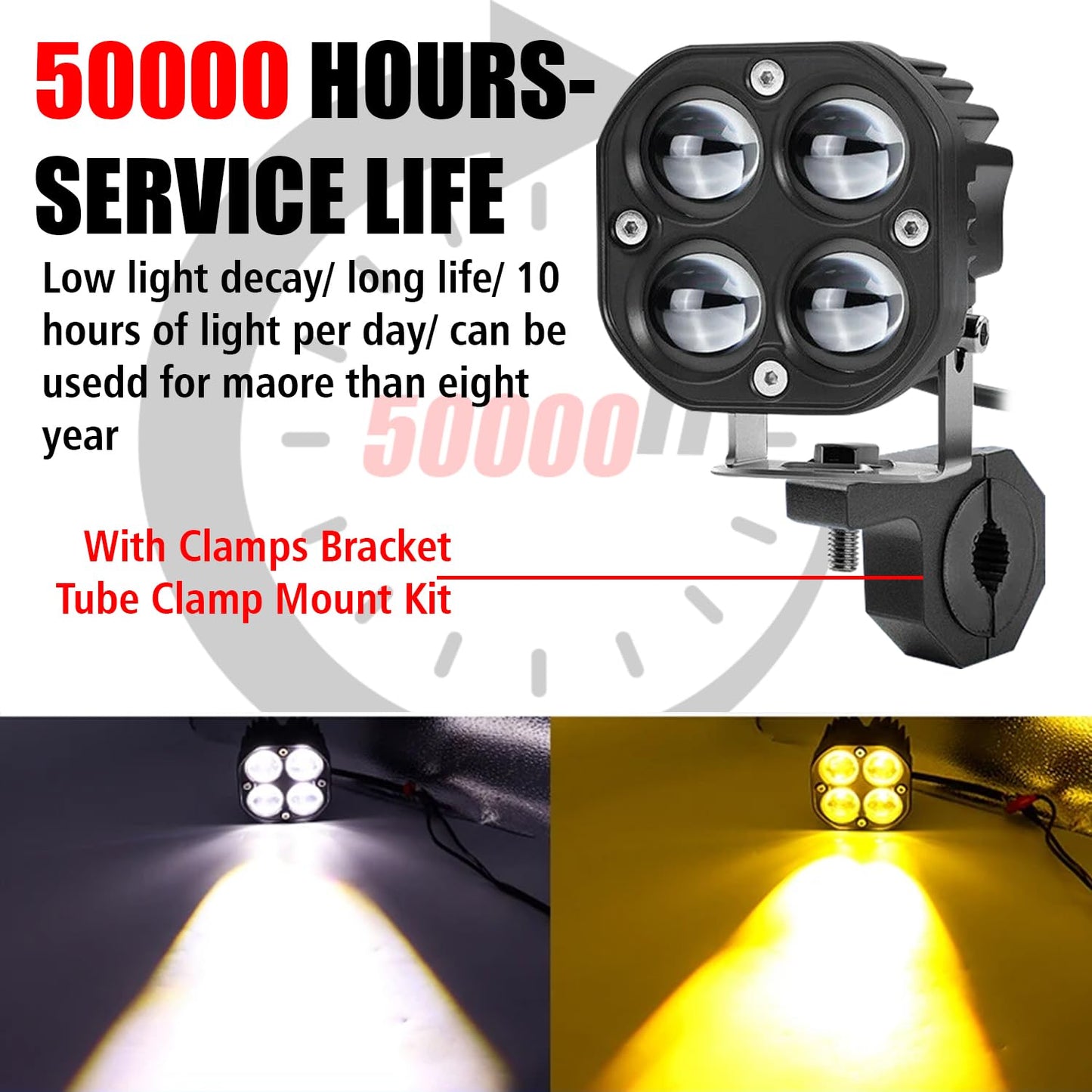 HJG - 40W 4 LED PROJECTOR FOG LIGHTS – WITH 2 DIFFERENT LIGHTING MODES 4000LM WITH CLAMP (WHITE & YELLOW) PACK OF 2