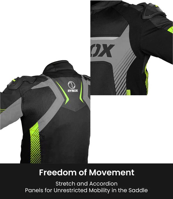 RYNOX - APEX EVO JACKET - CE CERTIFIED CLASS AA - BLACK HI-VIZ GREEN