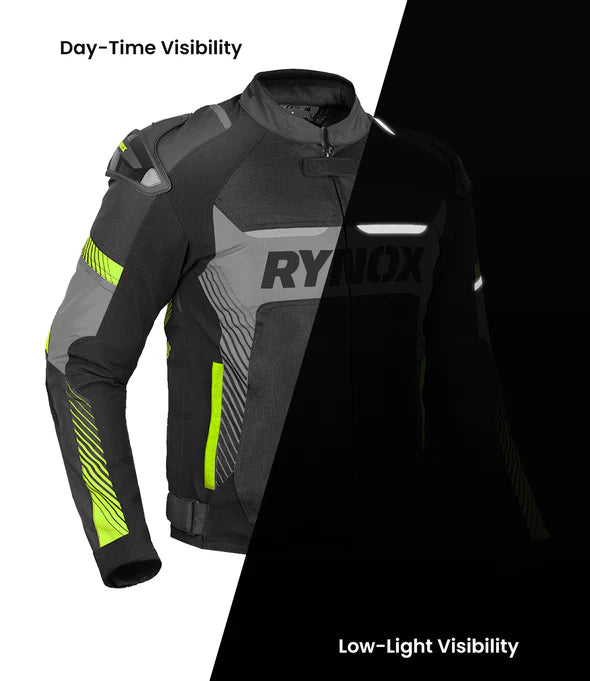 RYNOX - APEX EVO JACKET - CE CERTIFIED CLASS AA - BLACK HI-VIZ GREEN