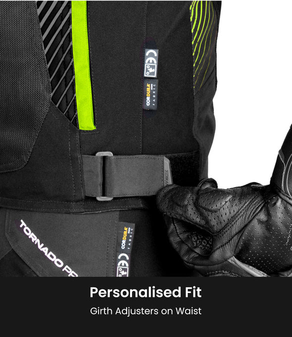 RYNOX - APEX EVO JACKET - CE CERTIFIED CLASS AA - BLACK HI-VIZ GREEN