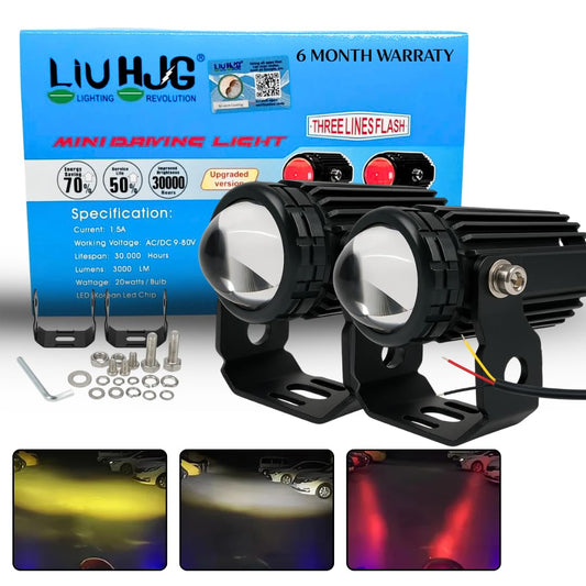 HJG Mini Drive V3 Devil with Red DRL Mini Drive V3 Light Red Devil Eye Light Multiple Connecting Red Yellow White Color HJG Mini Drive V3 Devil