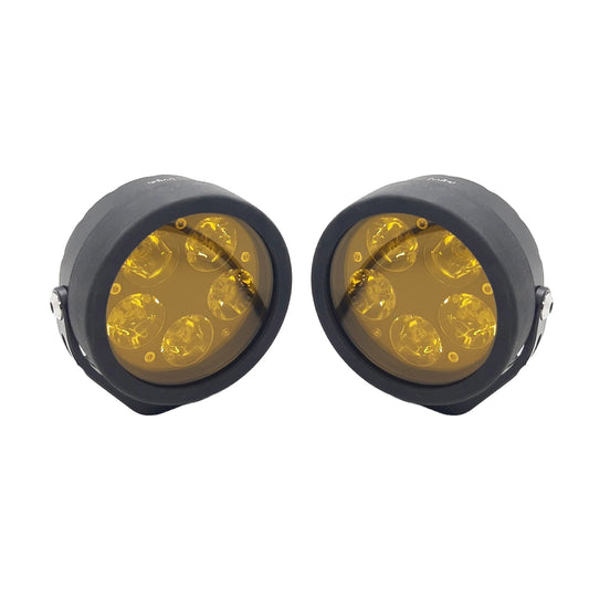 HJG - 90W ROUND 5-LED ROUND WHITE FOG LIGHTS WITH YELLOW CAP (Pack of 2)