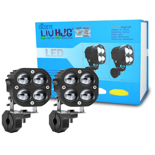 HJG - 40W 4 LED PROJECTOR FOG LIGHTS – WITH 2 DIFFERENT LIGHTING MODES 4000LM WITH CLAMP (WHITE & YELLOW) PACK OF 2