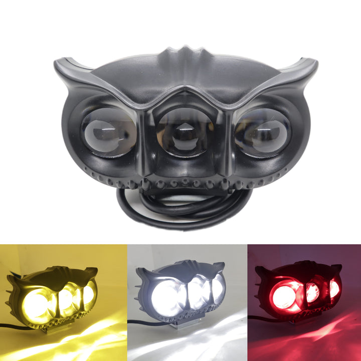 HJG - LED OWL FOG LIGHT YELLOW/WHITE & RED DEVIL EYE | 3-COLOUR MODE WITH FLASHING PATTERN (Pack of 1)