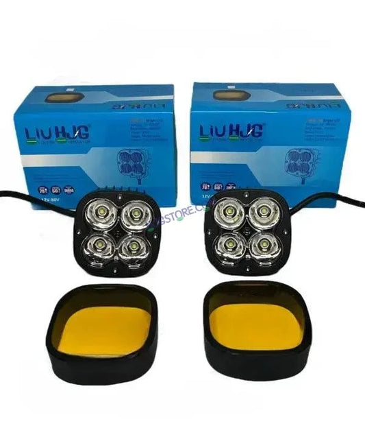 HJG - 4 LED CREE 60W FOG LIGHTS AUXILIARY LIGHTS FOR ALL MOTORCYCLES WITH YELLOW FILTER CAPS (2PCS)