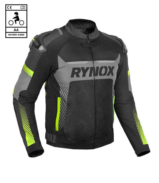 RYNOX - APEX EVO JACKET - CE CERTIFIED CLASS AA - BLACK HI-VIZ GREEN