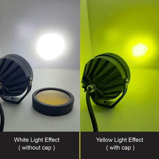 HJG - 90W ROUND 5-LED ROUND WHITE FOG LIGHTS WITH YELLOW CAP (Pack of 2)