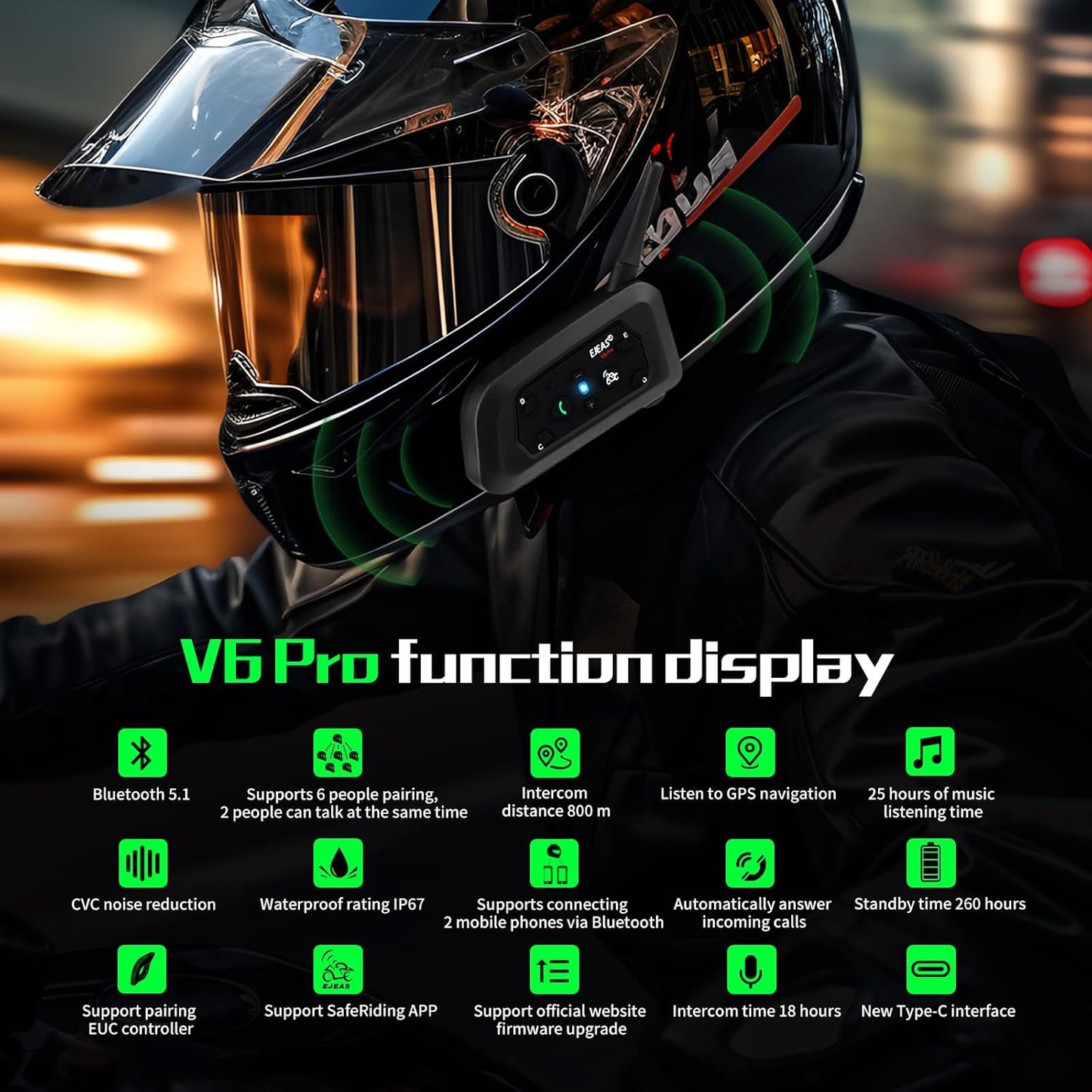 EJEAS - V6 PRO PLUS MULTI RIDER HELMET INTERCOM COMBO (2 QTY)