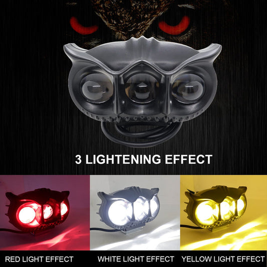 HJG - LED OWL FOG LIGHT YELLOW/WHITE & RED DEVIL EYE | 3-COLOUR MODE WITH FLASHING PATTERN (Pack of 1)