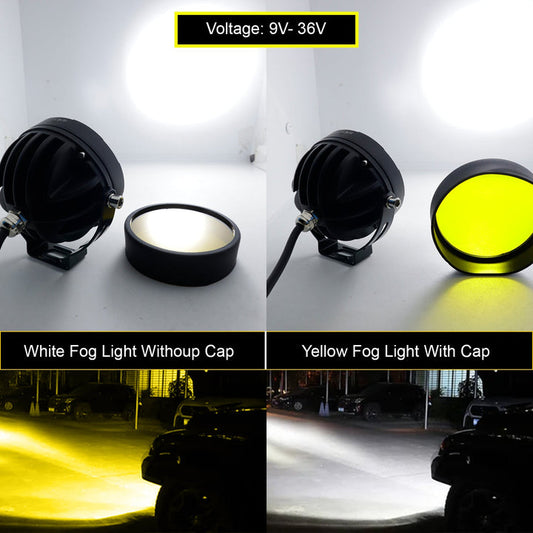HJG - 40W ROUND 4 LED FOG LIGHTS WITH YELLOW CAP (Pack of 2)