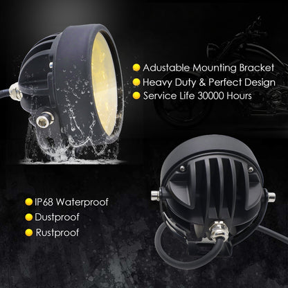 HJG - 50W ROUND 5-LED WHITE FOG LIGHTS WITH YELLOW CAP (Pack of 2)