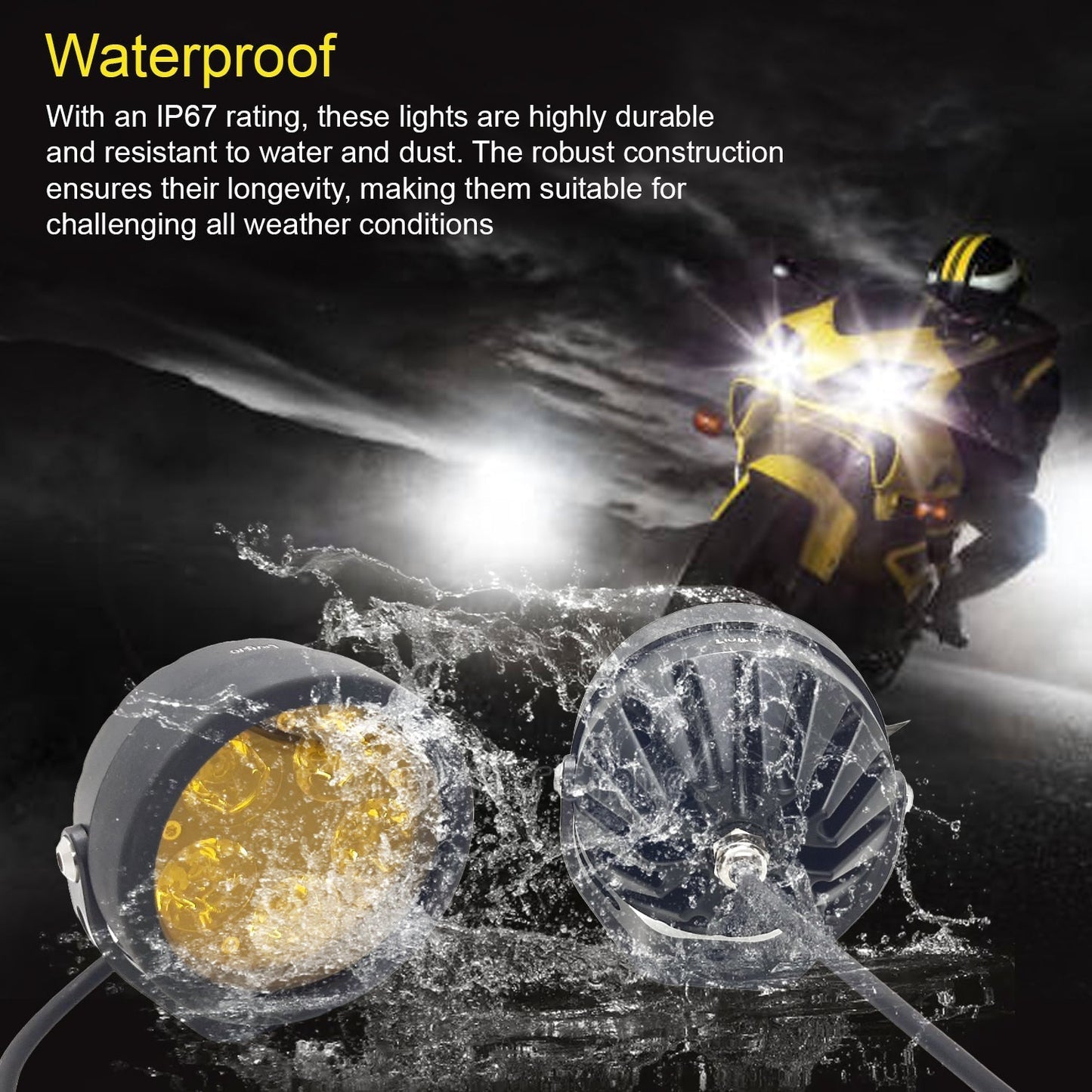 HJG - 90W ROUND 5-LED ROUND WHITE FOG LIGHTS WITH YELLOW CAP (Pack of 2)