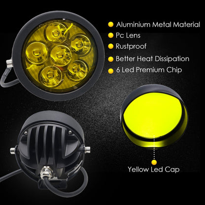 HJG - 60W ROUND 6 LED FOG LIGHTS WITH YELLOW CAP (Pack of 2)