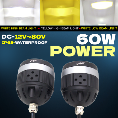 HJG - 60W DUAL LENS YELLOW/WHITE FOG LIGHTS WITH LOW/HIGH BEAM