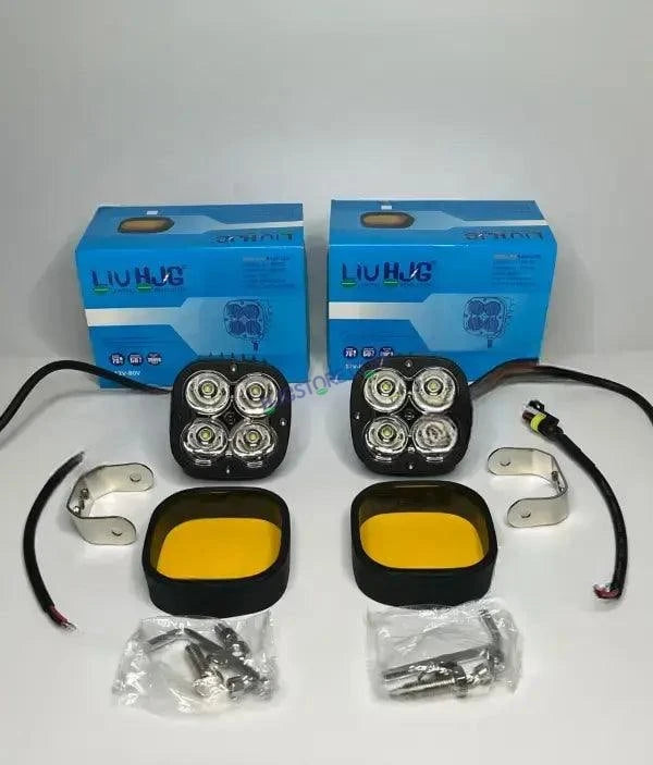 HJG - 4 LED CREE 60W FOG LIGHTS AUXILIARY LIGHTS FOR ALL MOTORCYCLES WITH YELLOW FILTER CAPS (2PCS)