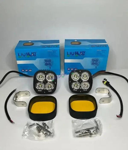 HJG - 4 LED CREE 60W FOG LIGHTS AUXILIARY LIGHTS FOR ALL MOTORCYCLES WITH YELLOW FILTER CAPS (2PCS)