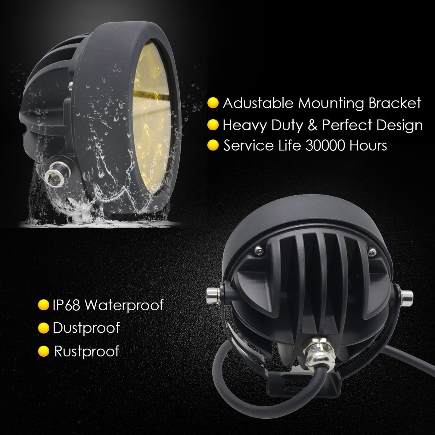HJG - 60W ROUND 6 LED FOG LIGHTS WITH YELLOW CAP (Pack of 2)