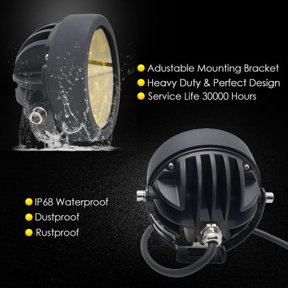 HJG - 60W ROUND 6 LED FOG LIGHTS WITH YELLOW CAP (Pack of 2)