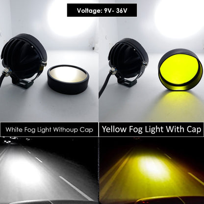 HJG - 50W ROUND 5-LED WHITE FOG LIGHTS WITH YELLOW CAP (Pack of 2)