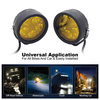 HJG - 90W ROUND 5-LED ROUND WHITE FOG LIGHTS WITH YELLOW CAP (Pack of 2)