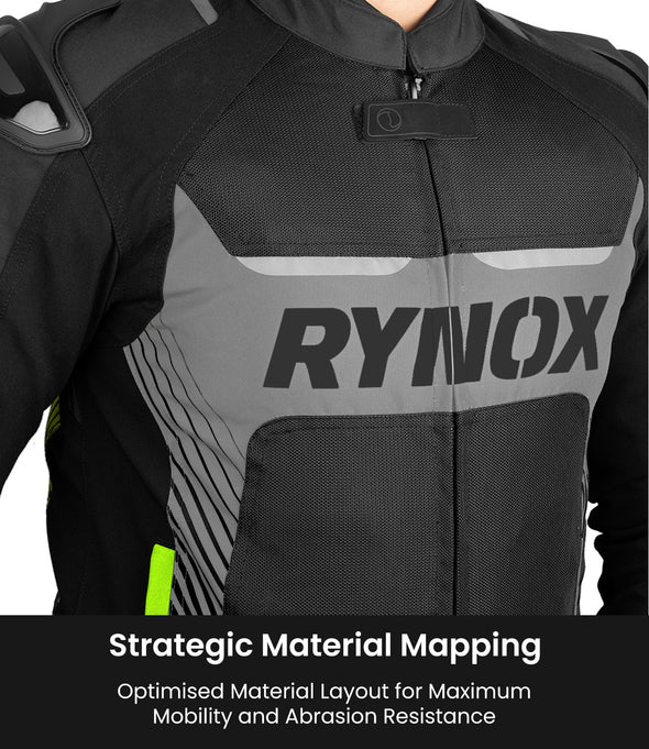 RYNOX - APEX EVO JACKET - CE CERTIFIED CLASS AA - BLACK HI-VIZ GREEN