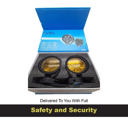 HJG - 90W ROUND 5-LED ROUND WHITE FOG LIGHTS WITH YELLOW CAP (Pack of 2)